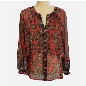FIGUERO & FLOWER M Red Top Snakeskin Paisley Tiered Tunic Leopard